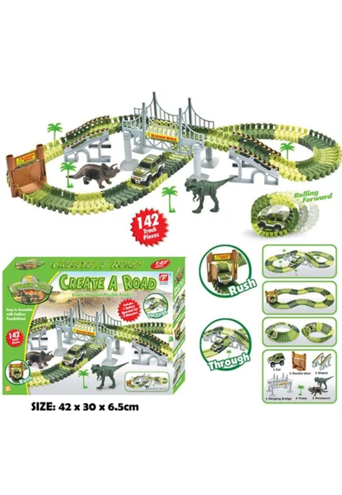 Pista de autos 142 piezas autopista flexible de dinosaurio-3