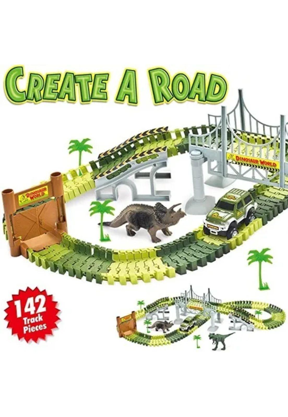 Pista de autos 142 piezas autopista flexible de dinosaurio-4