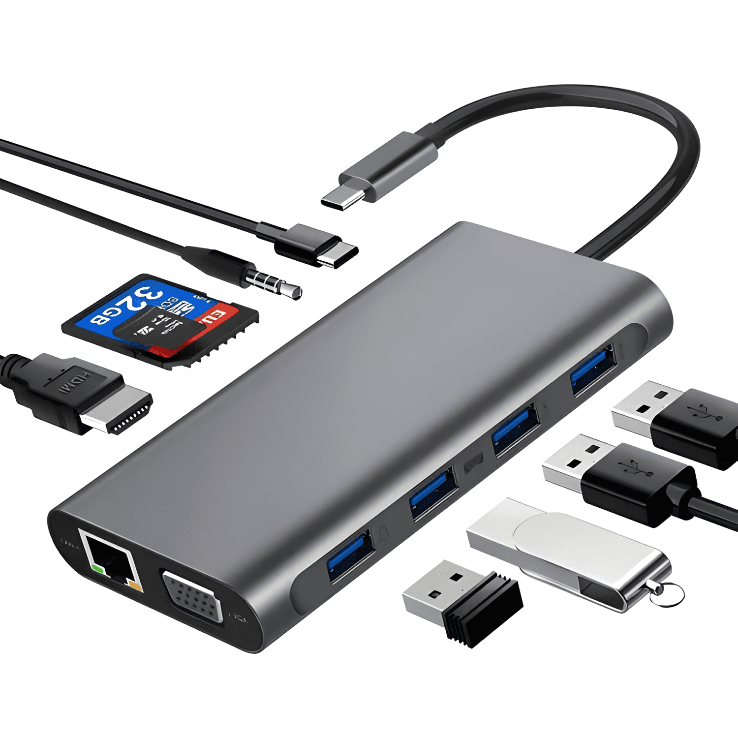 Adaptador hub 11 en 1 USB-C multipuerto 4K 100Mbps-0