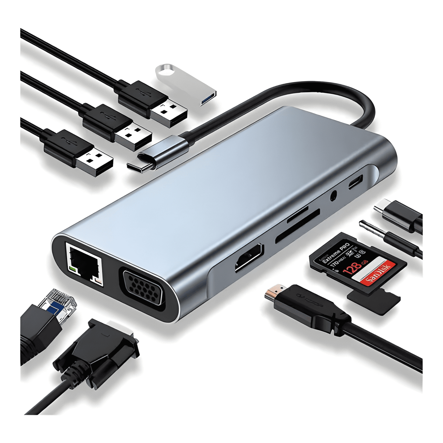 Adaptador hub 11 en 1 USB-C multipuerto 4K 100Mbps-4