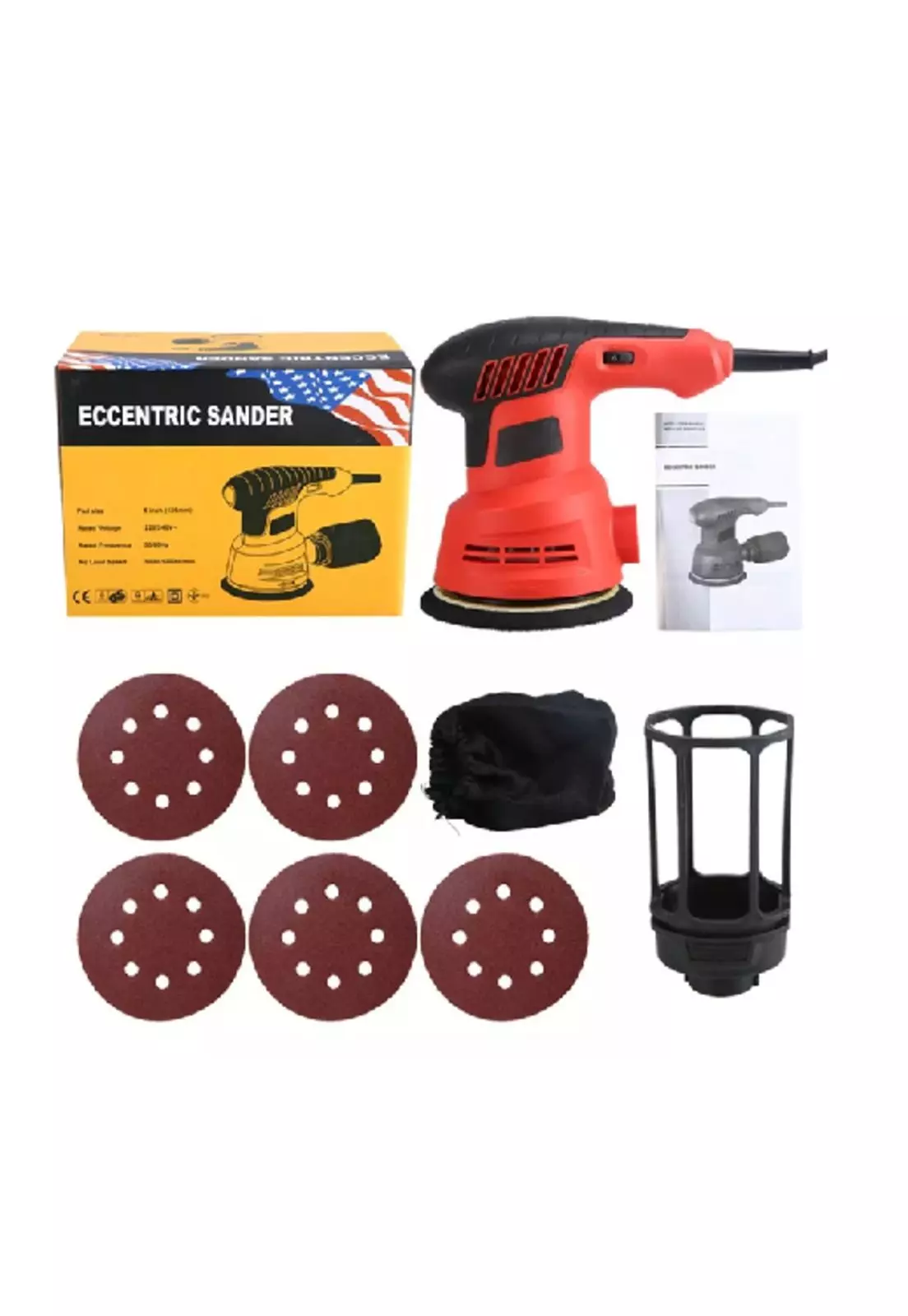 Lijadora roto orbital 300W con accesorios rojo-3