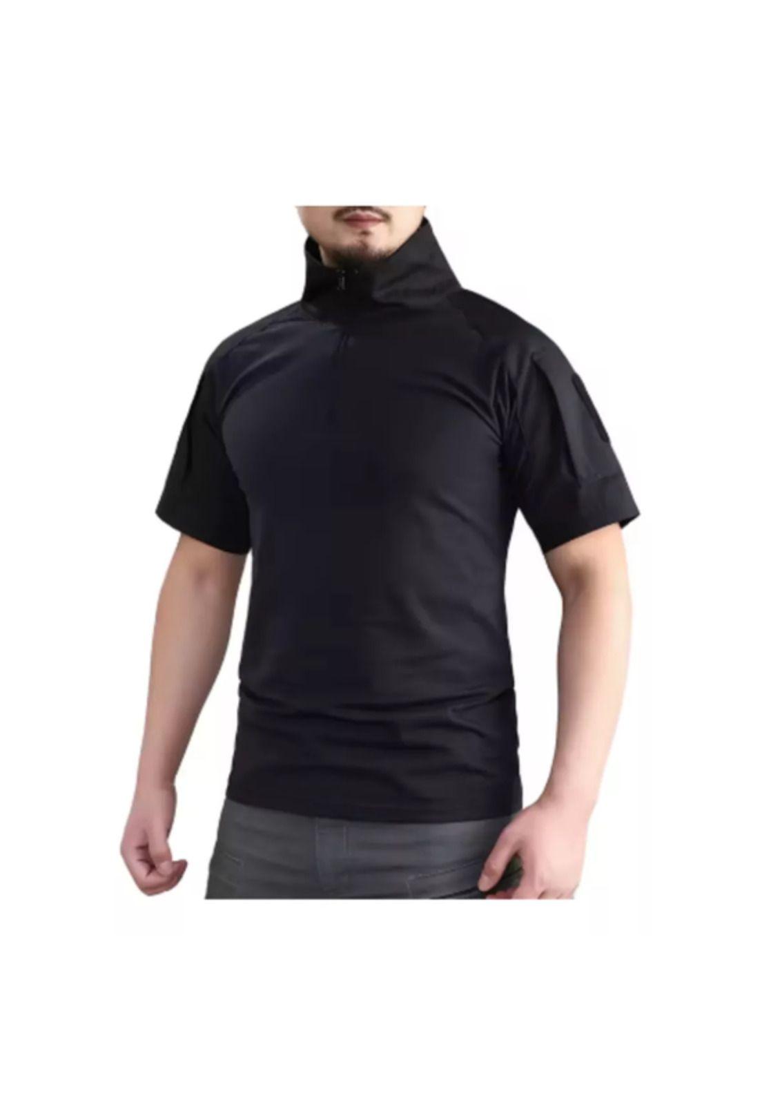 Polera Táctica Negra Manga Corta, Ropa Airsoft Militar, Talla 2XL-2