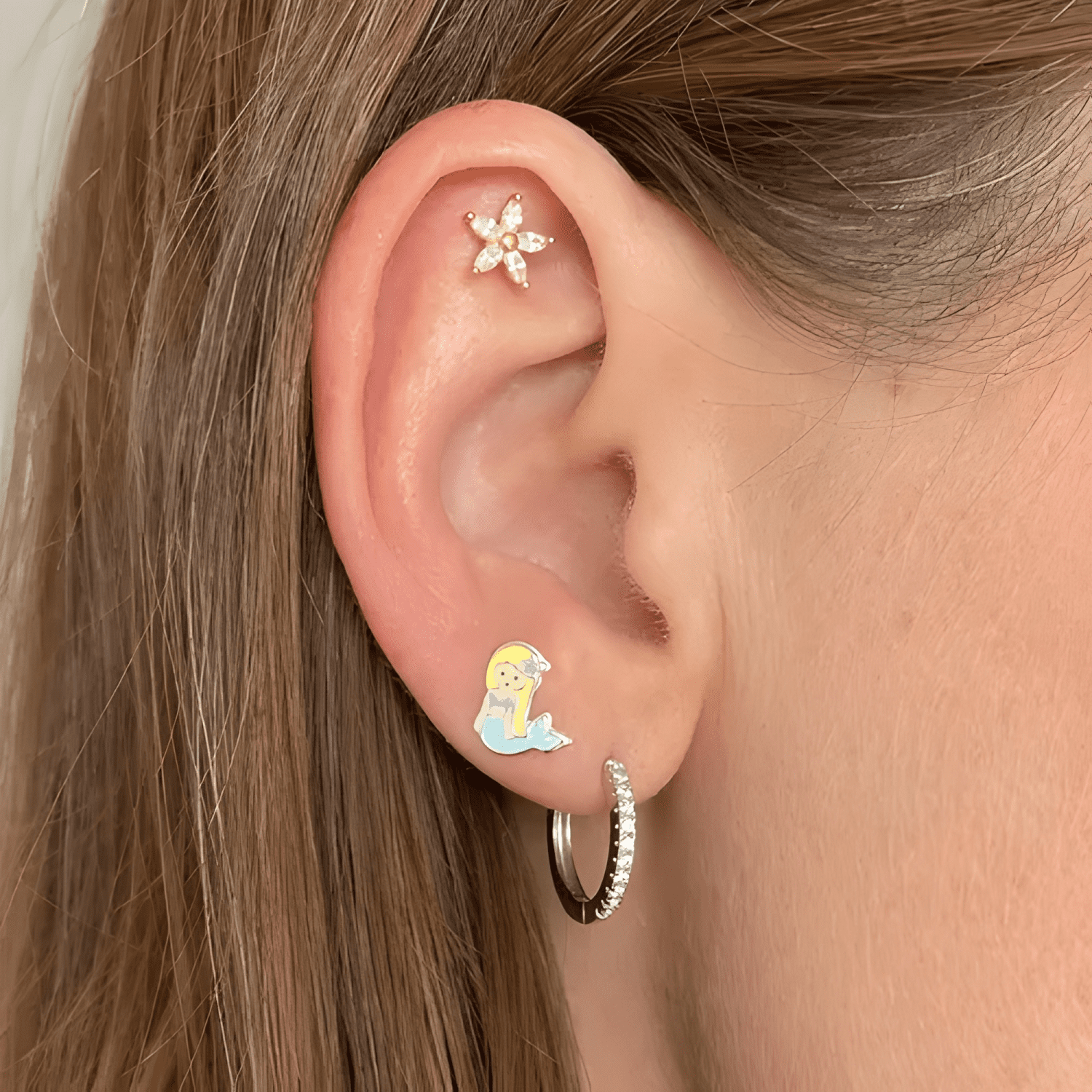 Aros De Sirena Para Niña Plata Fina 925 + Cajita Regalo-2