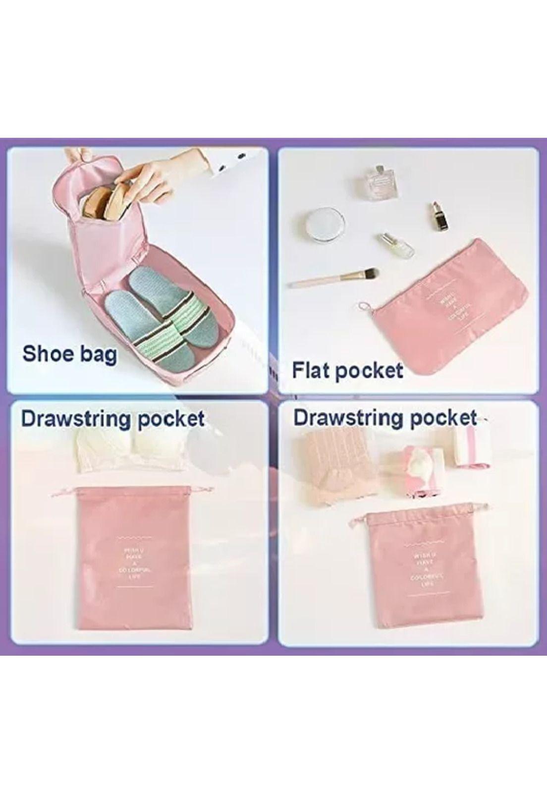 Bolsas de viaje 8 en 1, organizadoras de viaje para maleta, color rosado-4
