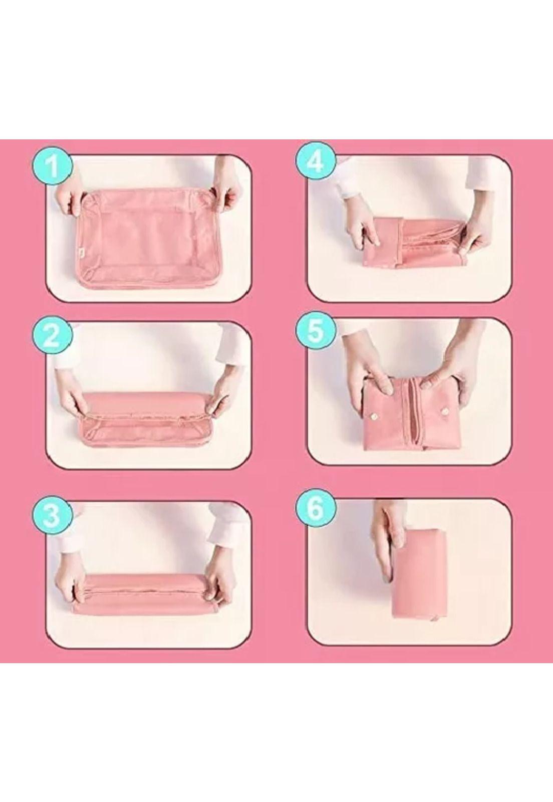 Bolsas de viaje 8 en 1, organizadoras de viaje para maleta, color rosado-5