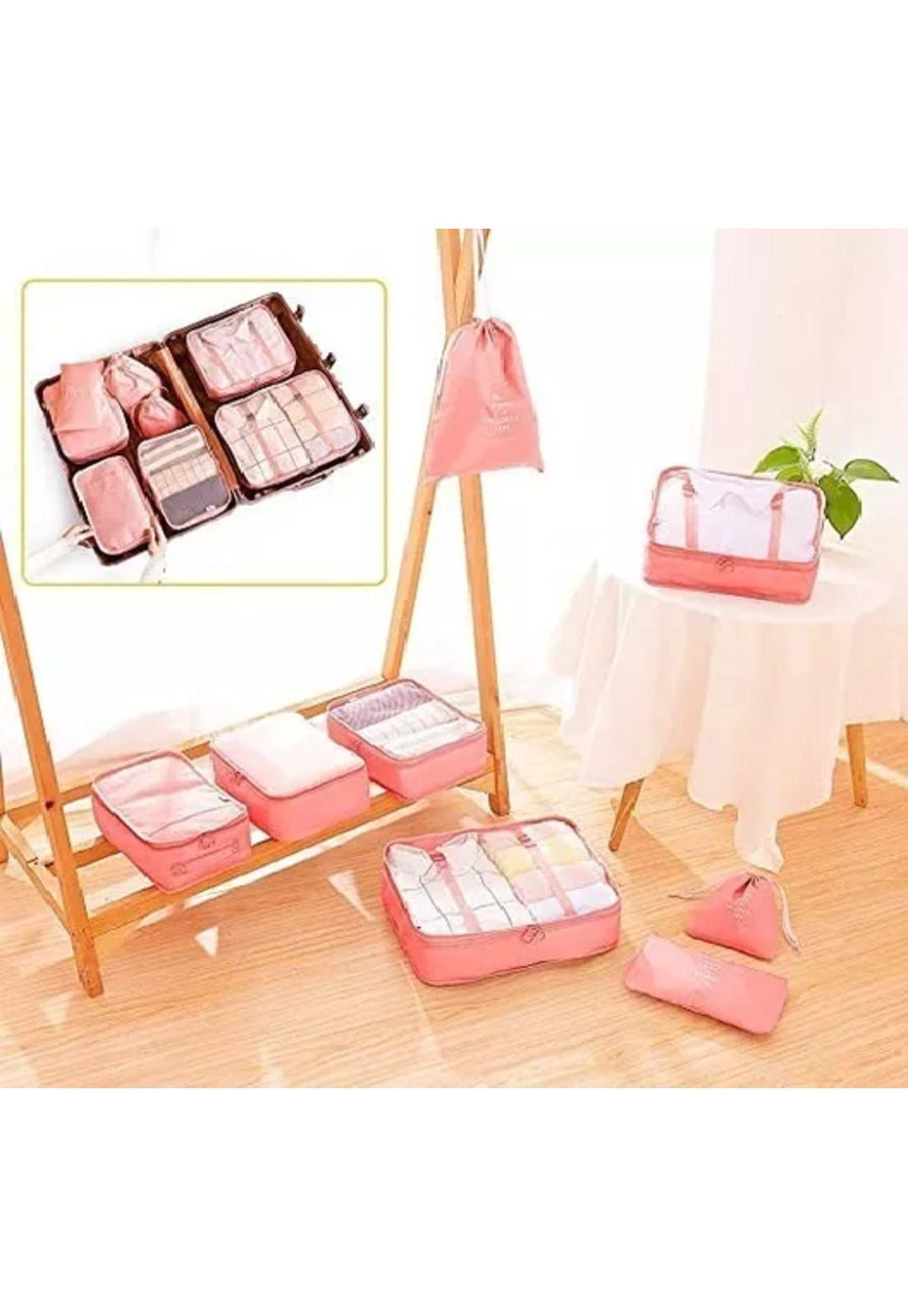 Bolsas de viaje 8 en 1, organizadoras de viaje para maleta, color rosado-6