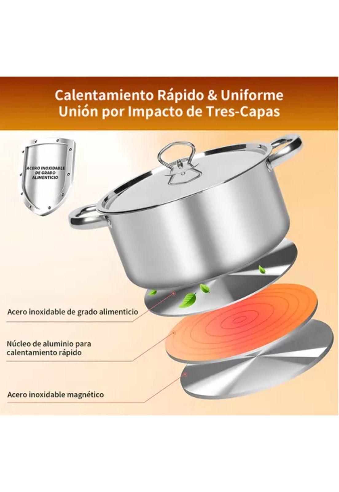 Batería de cocina de 15 piezas, acero inoxidable, color plateado-4