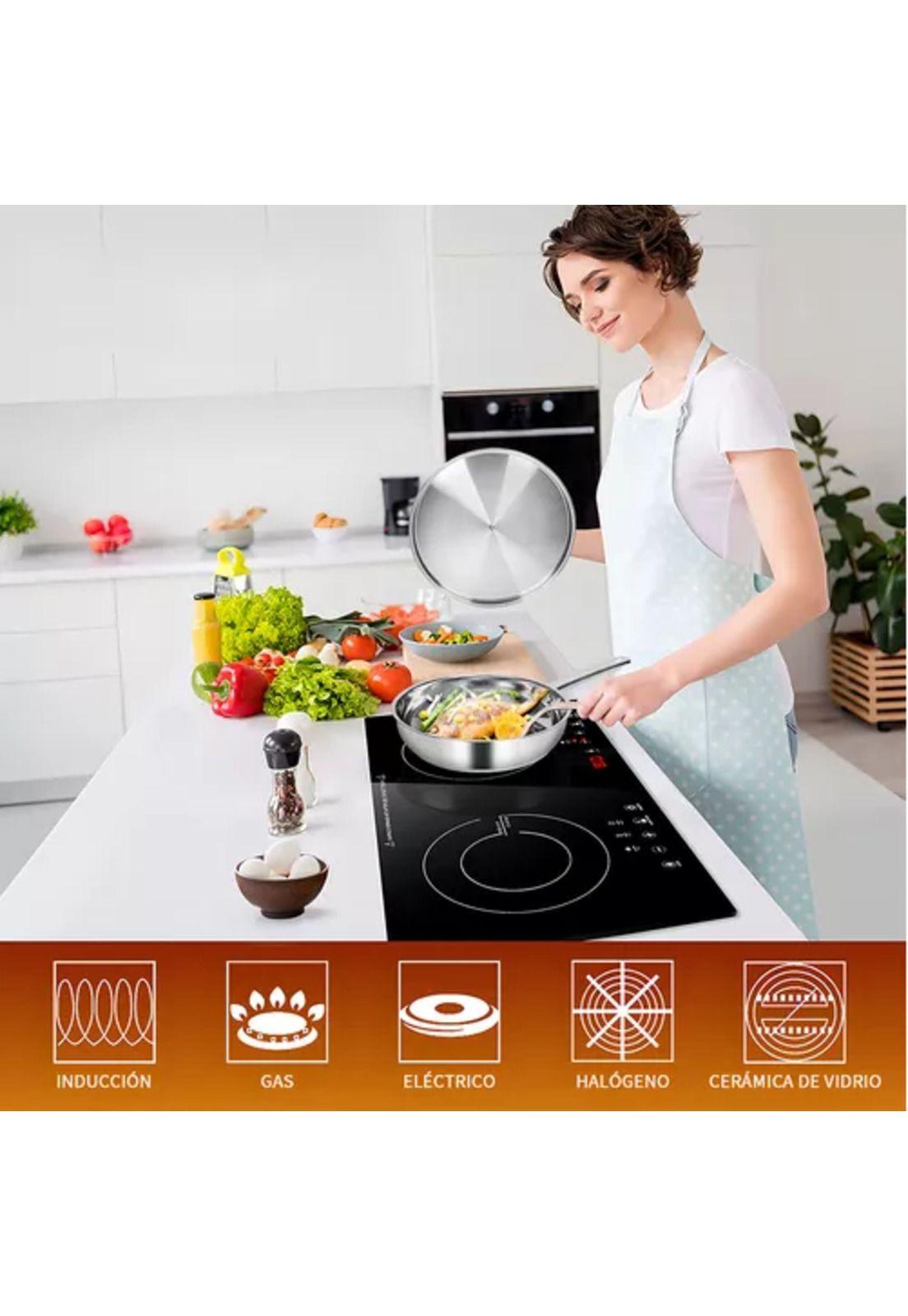 Batería de cocina de 15 piezas, acero inoxidable, color plateado-5
