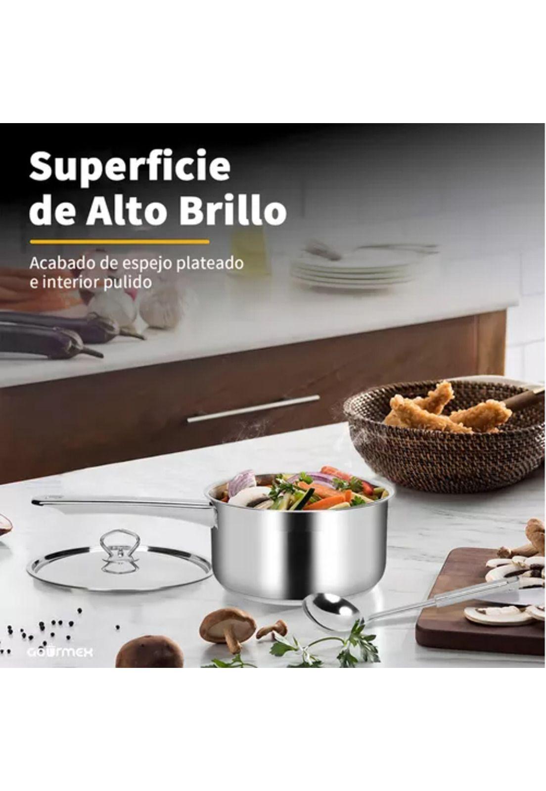 Batería de cocina de 15 piezas, acero inoxidable, color plateado-6
