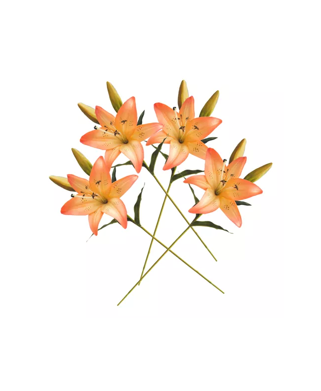 4 Lilium Naranjo Flores Artificiales 69cm-2