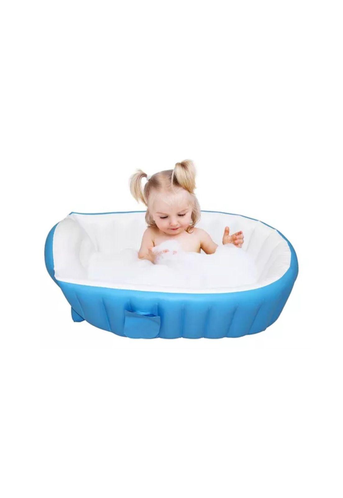 Bañera inflable portátil tina para bebés, color azul-3