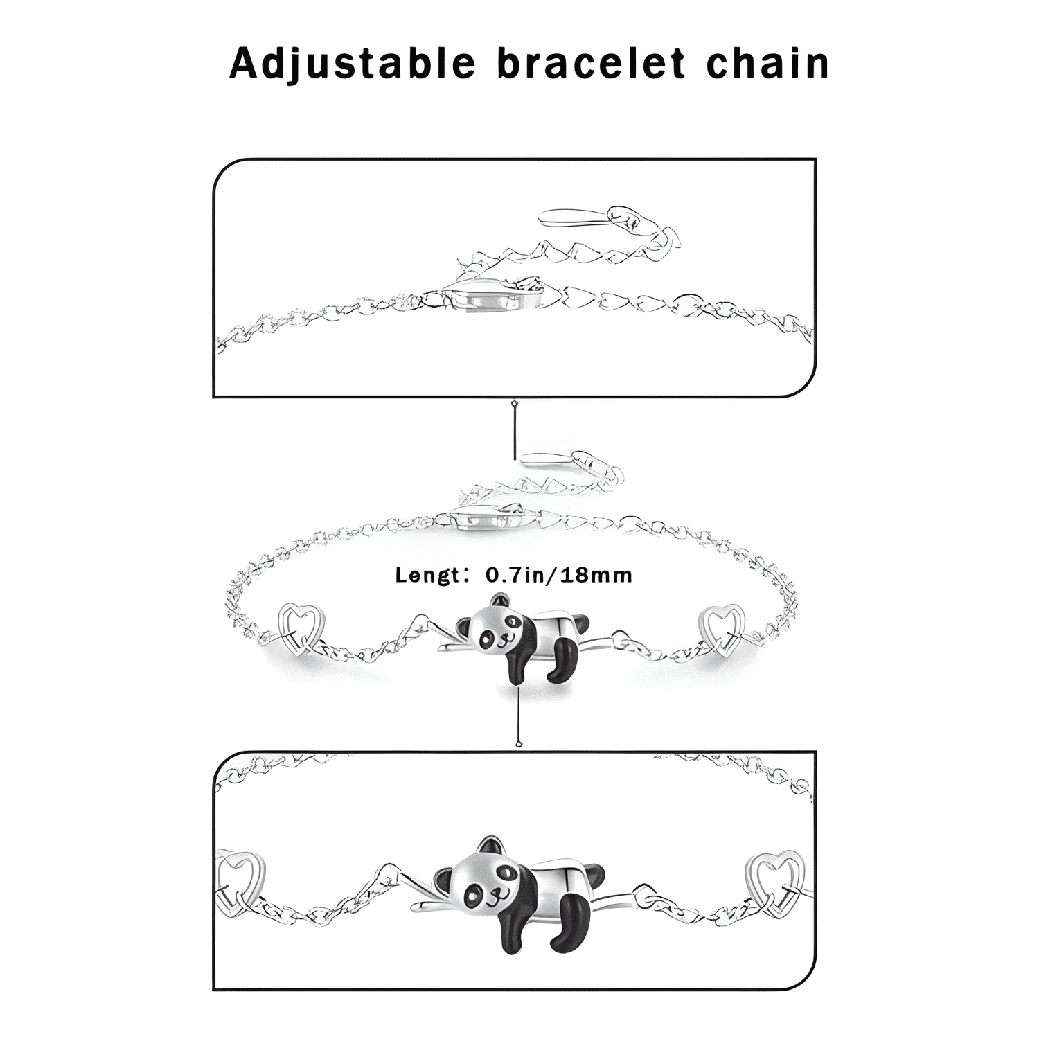 Pulsera de plata 925 panda animales novia pareja mujer-3