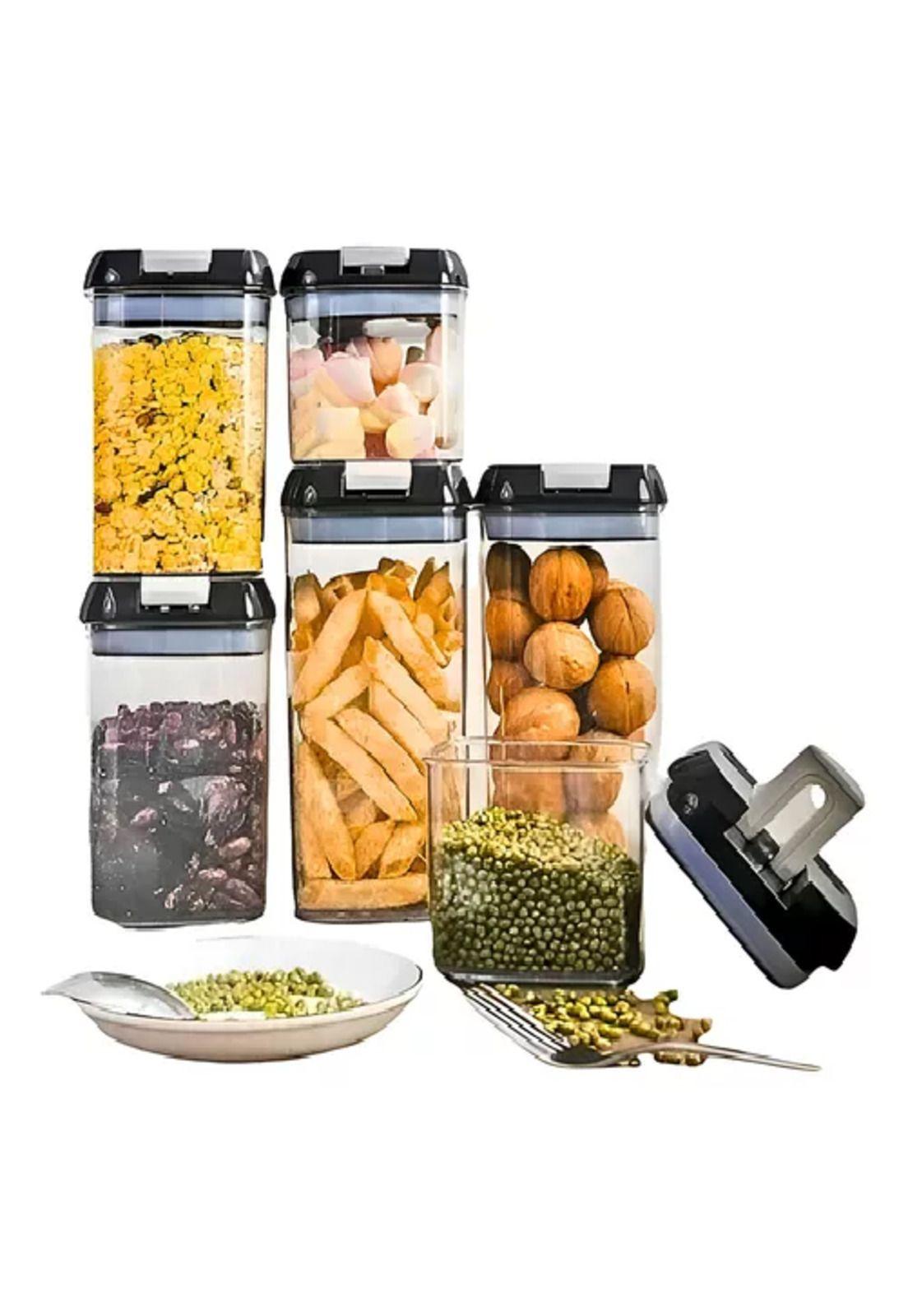Set de 7 contenedores herméticos de plástico, cocina y despensa, color negro-4