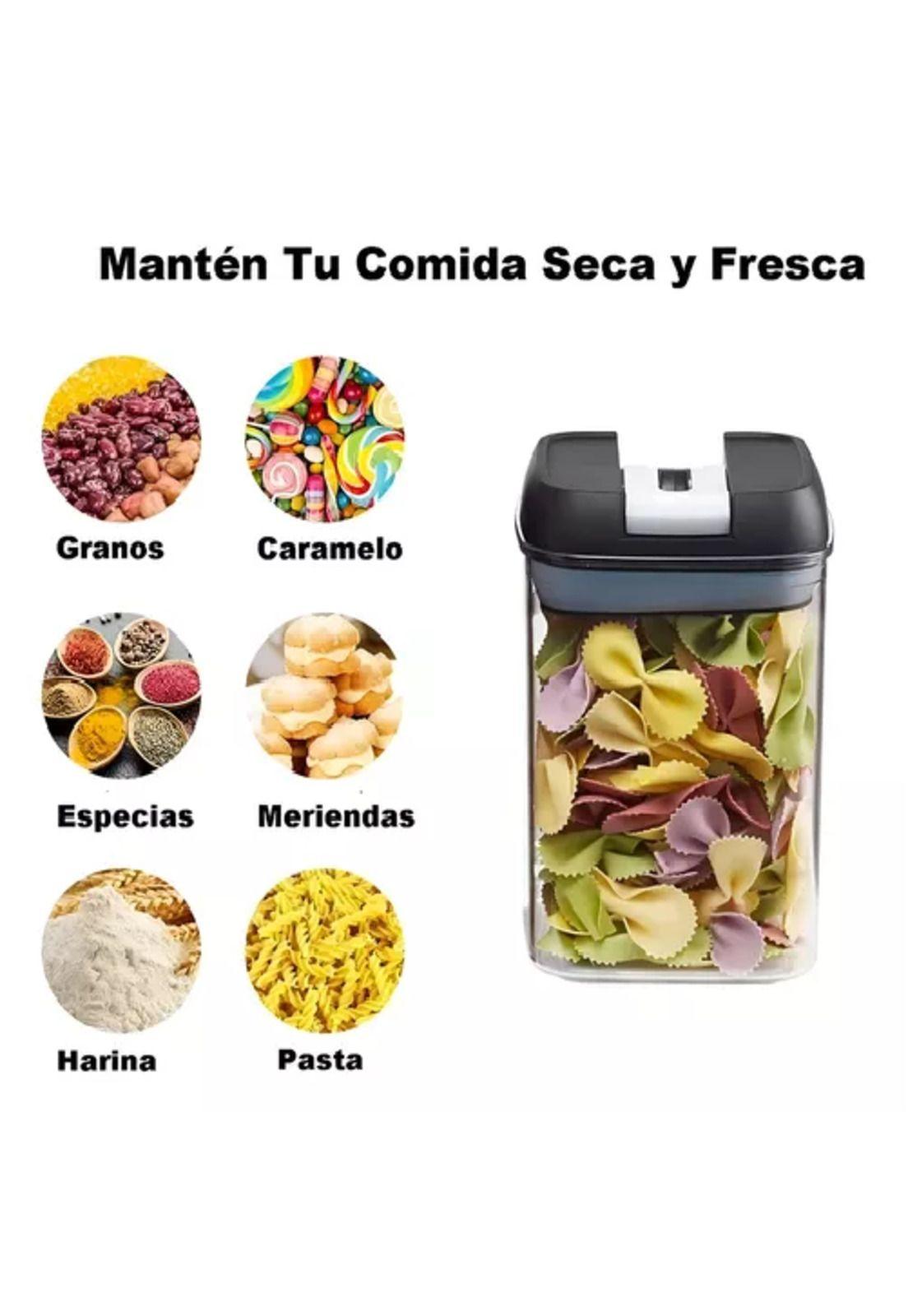 Set de 7 contenedores herméticos de plástico, cocina y despensa, color negro-5