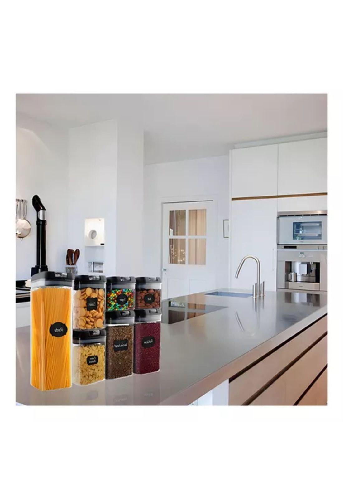 Set de 7 contenedores herméticos de plástico, cocina y despensa, color negro-6