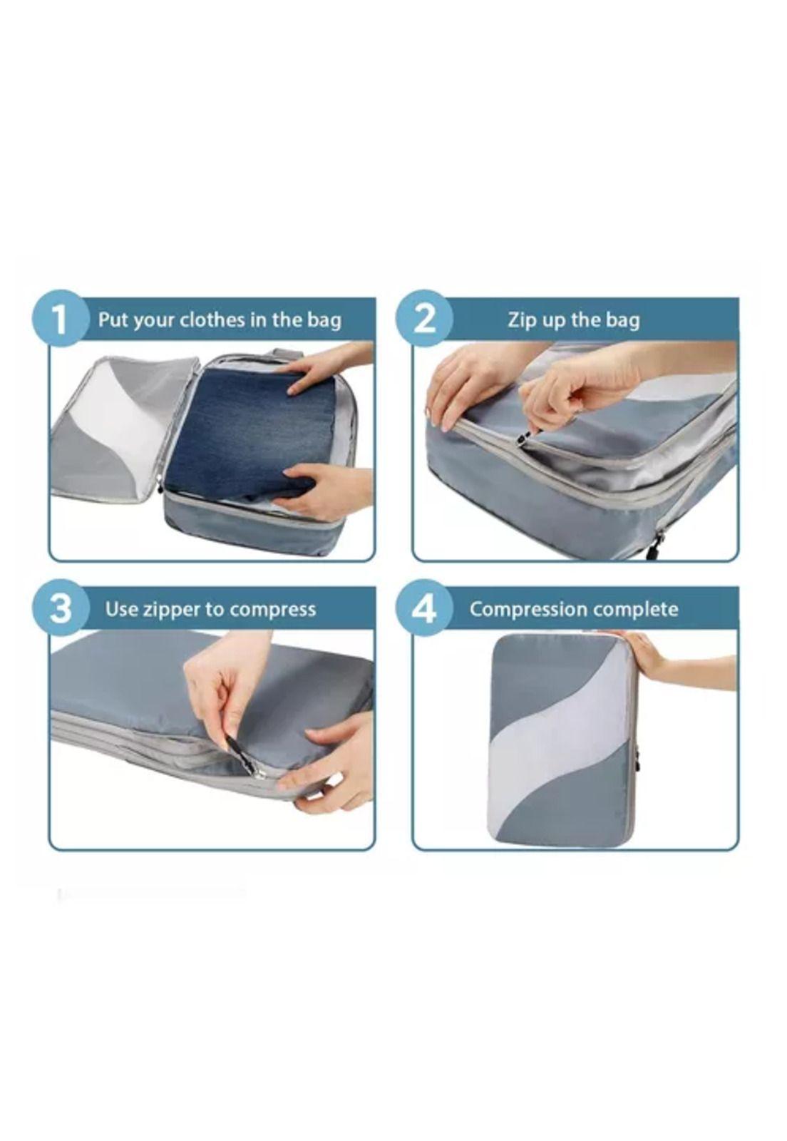 6 piezas de bolsas organizadoras de compresión para maleta, color gris-3
