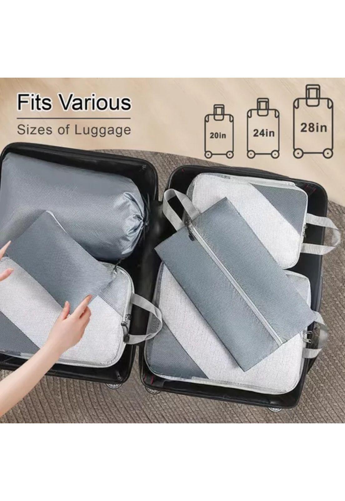 6 piezas de bolsas organizadoras de compresión para maleta, color gris-6