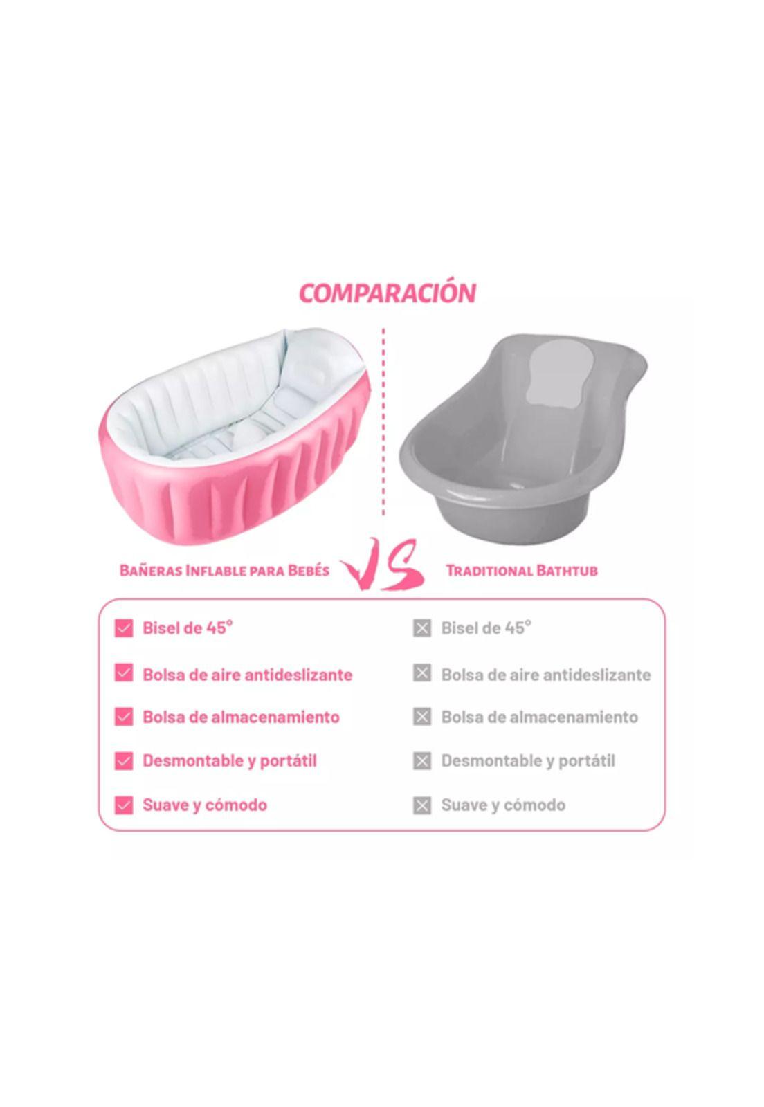 Bañera inflable plegable para bebés con bomba de aire, rosado-2