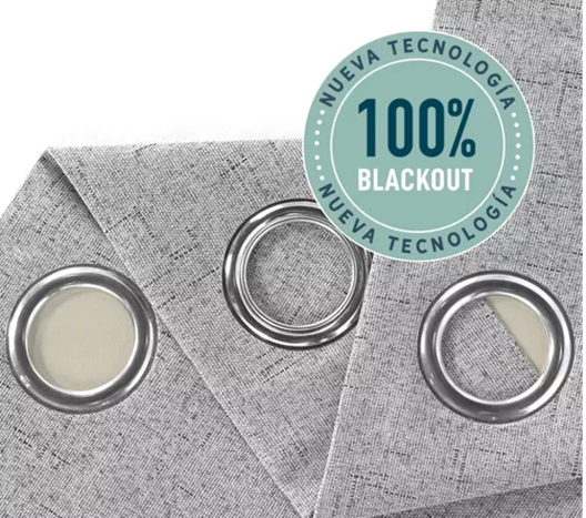 Cortina Blackout 100% 2 Paños 140x220cm Textura Lino Gris-2