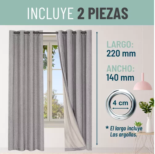Cortina Blackout 100% 2 Paños 140x220cm Textura Lino Gris-4