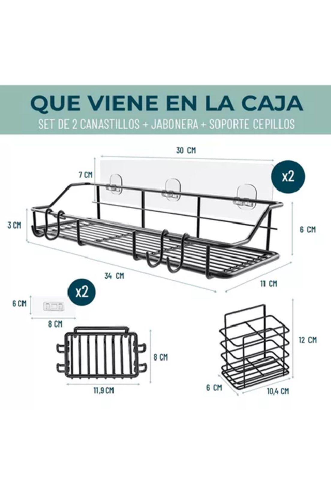 Organizador de ducha repisa baño jabonera set 4 inoxidable Casatua negro-2
