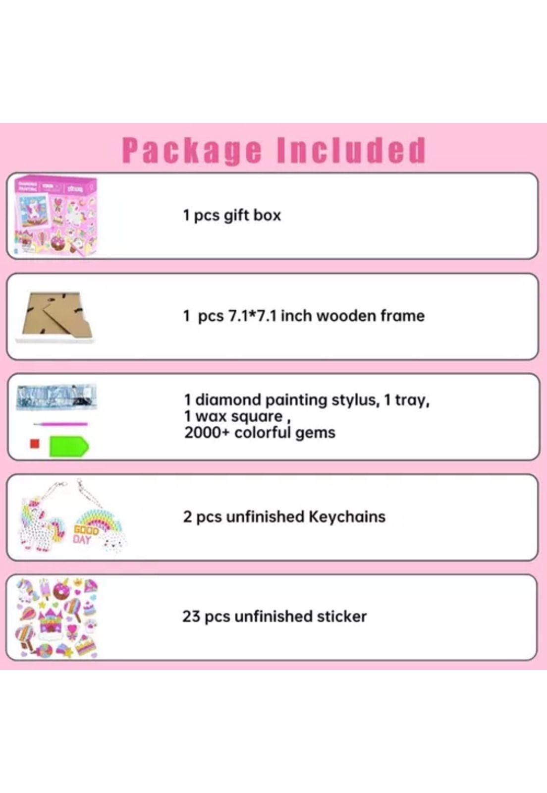 Kit de pintura diamante 5D DIY para niños con marco, color rosado-2
