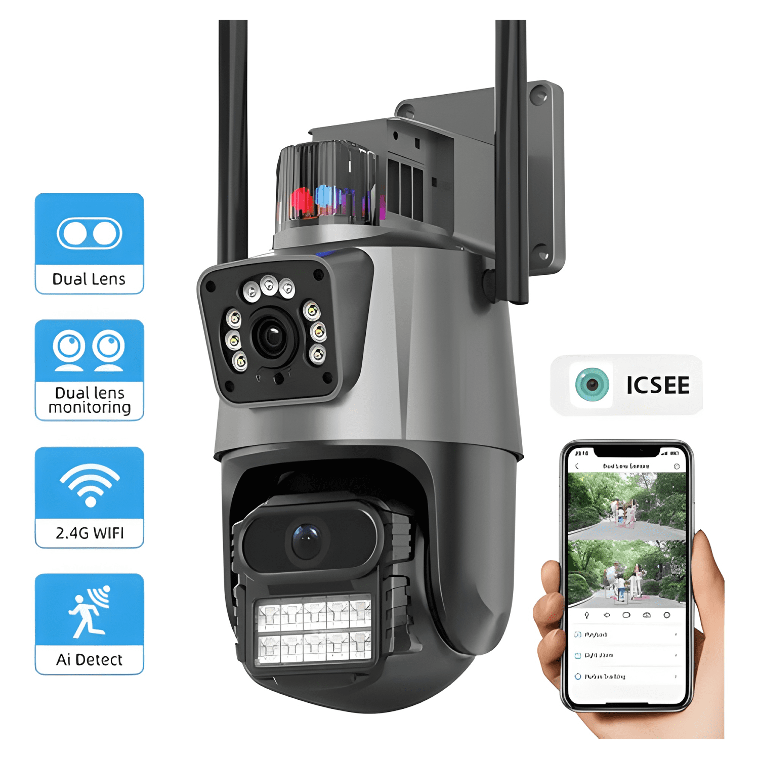 Cámara Domo Wifi Doble Lente Full Hd con Alarma Seguimiento-2