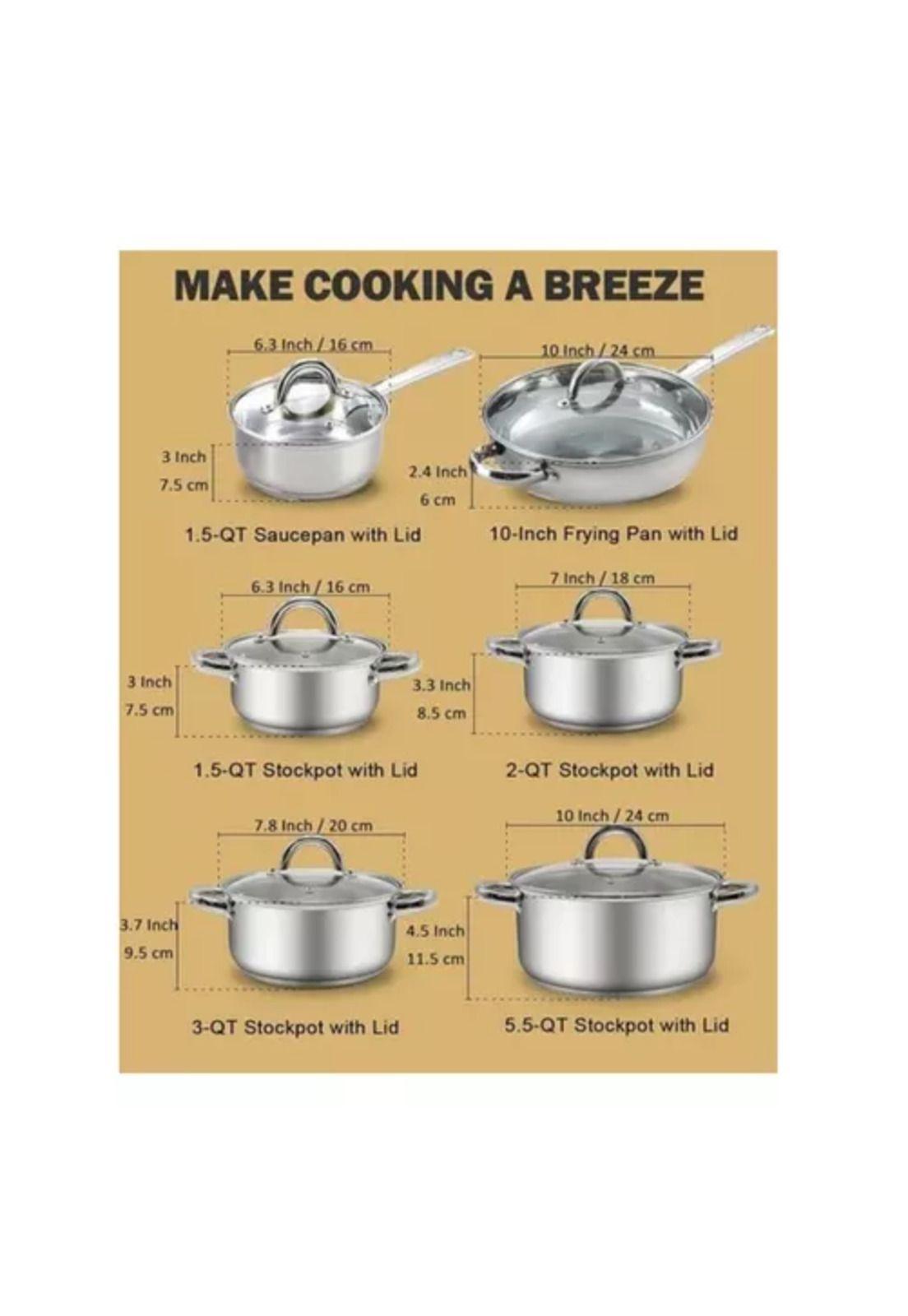 Set de 12 piezas de batería de cocina dorado, acero inoxidable-3