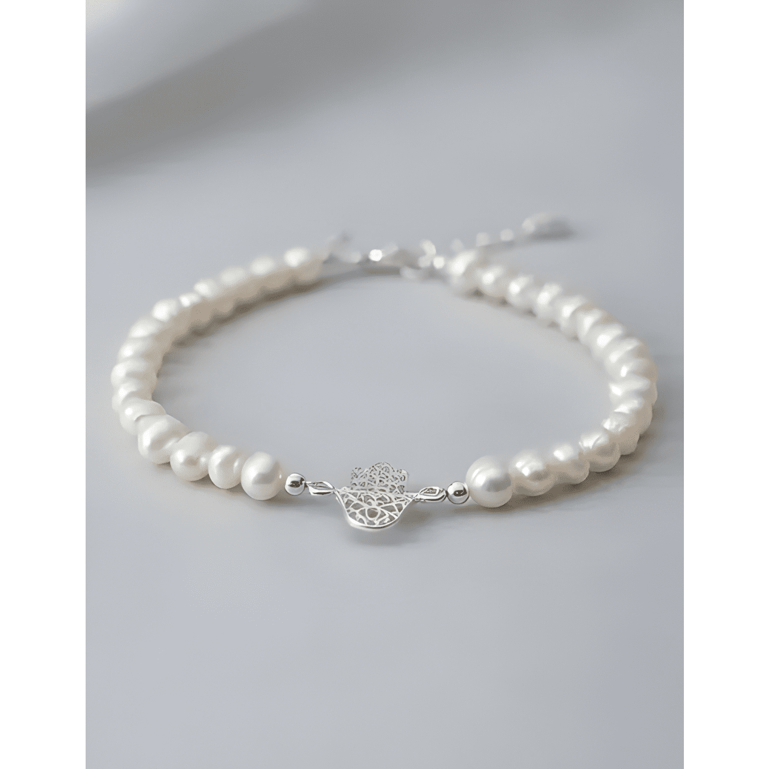 Pulsera plata 925 mano de fátima perlas de rio natural mujer-1