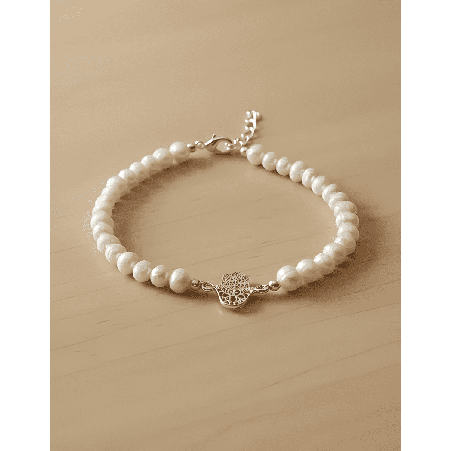 Pulsera plata 925 mano de fátima perlas de rio natural mujer-3