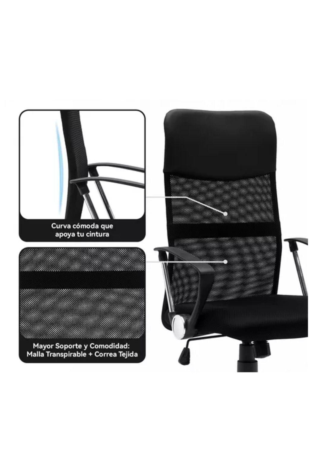 Silla de oficina ergonómica Emilio cuero con malla color negro-4