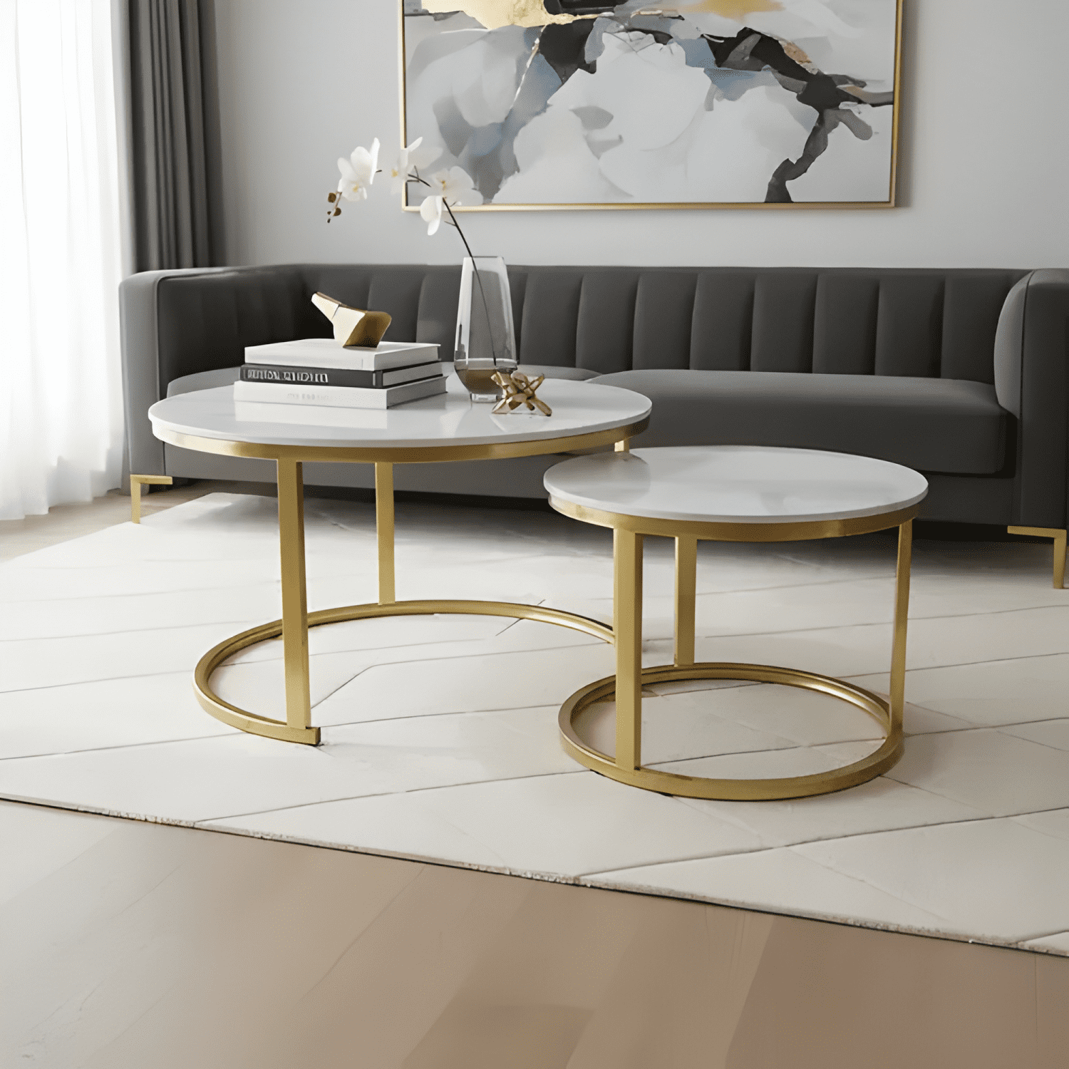 Set De 2 Mesas De Centro Nido Tipo Mármol De Vidrio #1-1
