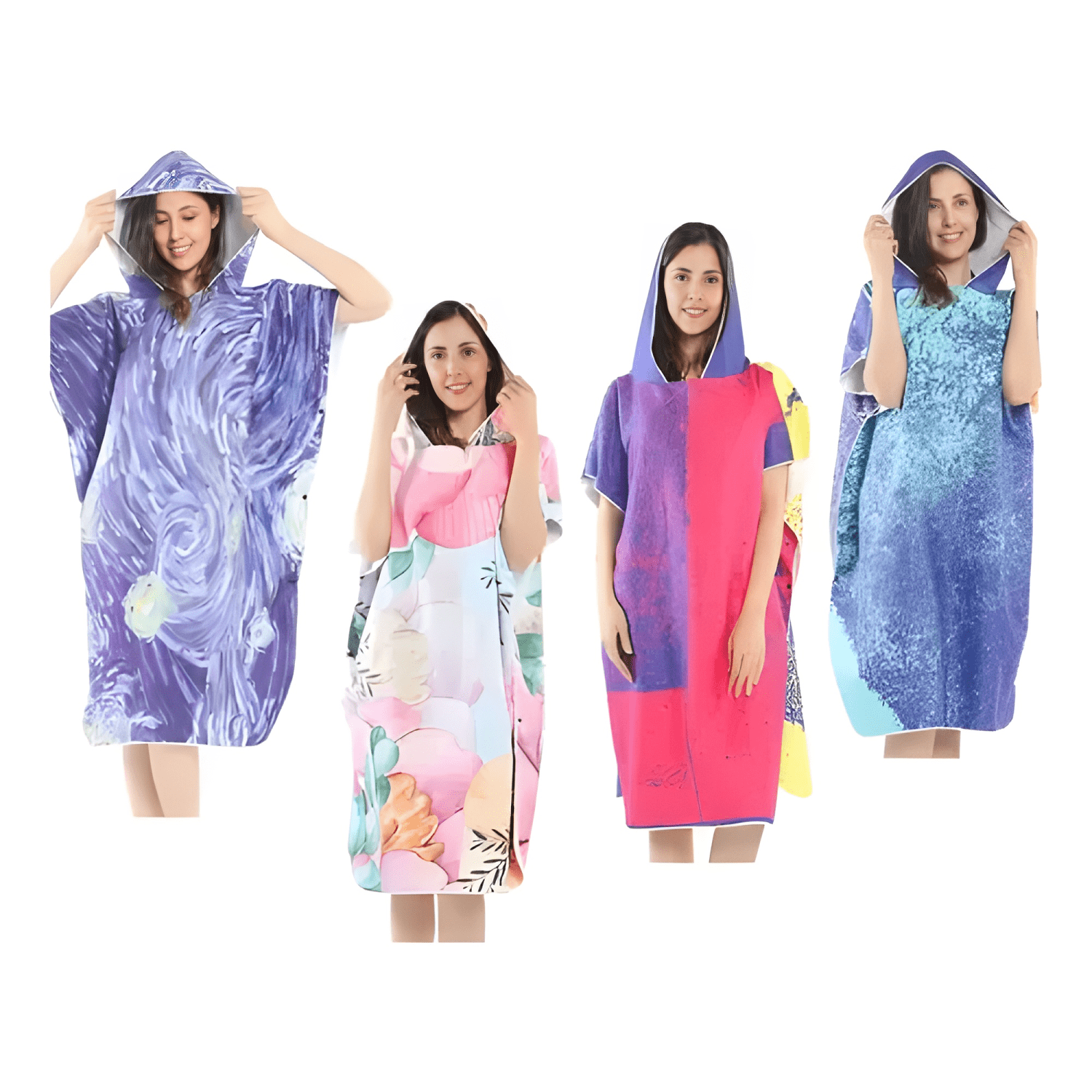 Set 2 toalla de baño mujer con capucha secado rápido estampa-0