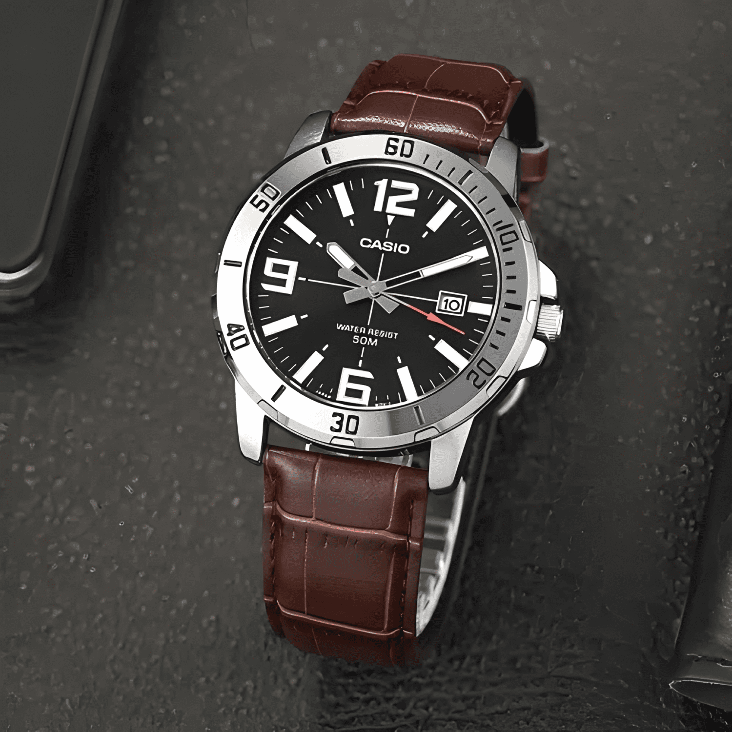 Reloj pulsera casio mtp-vd01l-1bvdf con correa de cuero --4