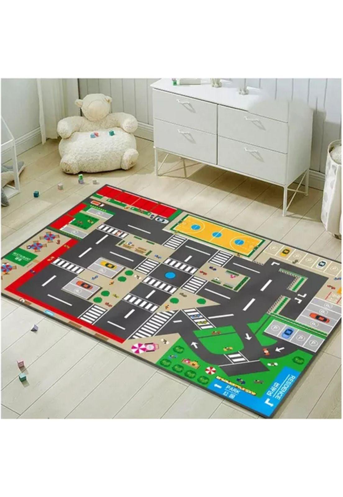 Alfombra pista de autos infantil, antigolpes, sensorial, 89x61 cm-3
