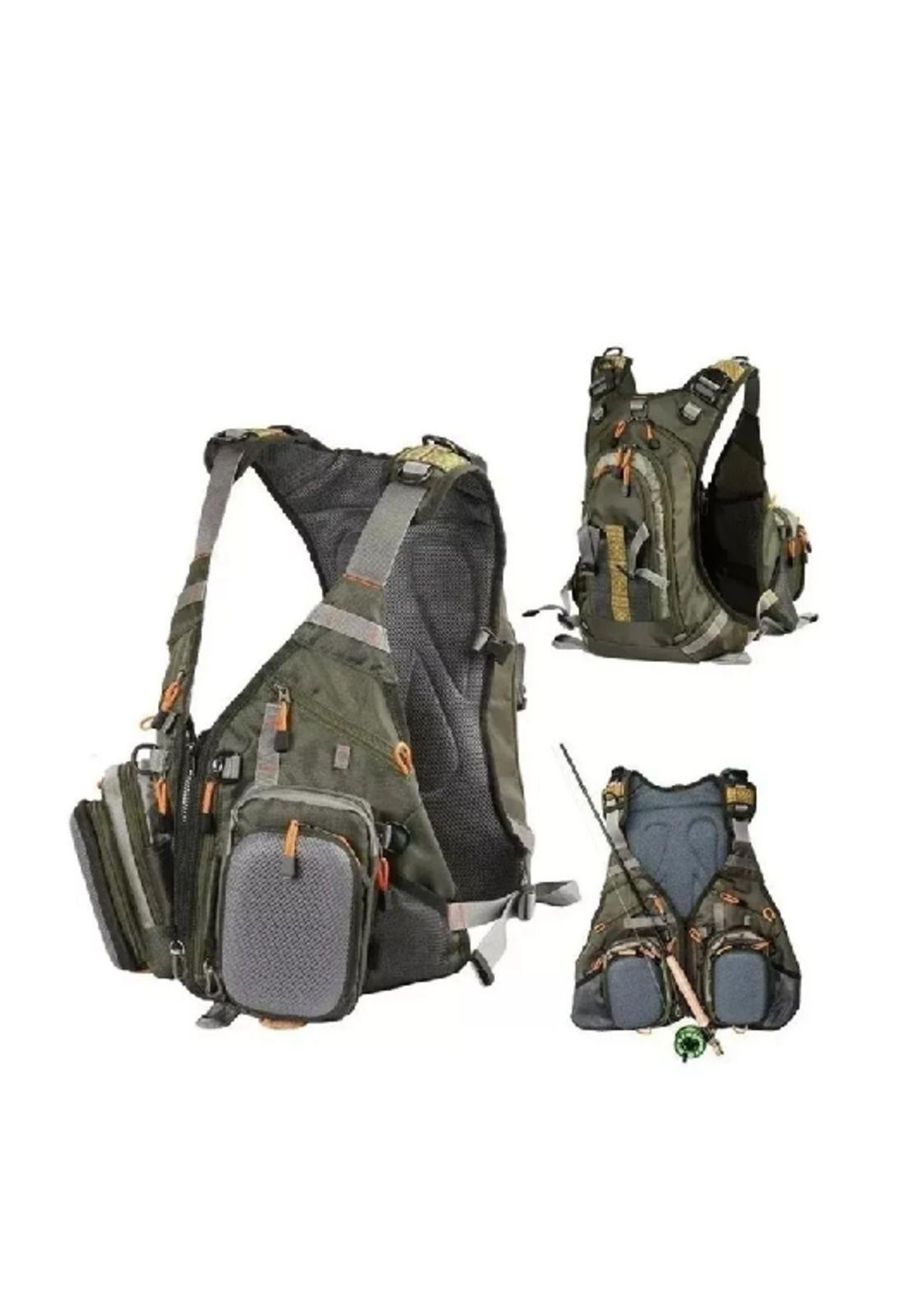 Chaleco de pesca ajustable de malla con mochila talla estándar, verde-2