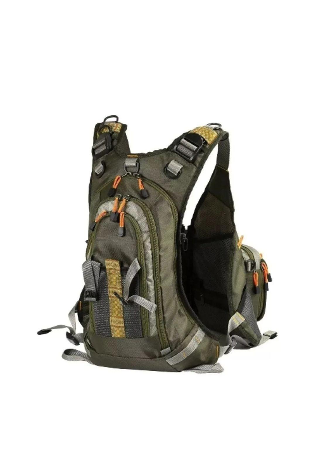 Chaleco de pesca ajustable de malla con mochila talla estándar, verde-3