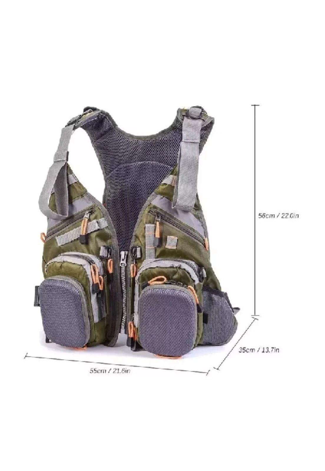Chaleco de pesca ajustable de malla con mochila talla estándar, verde-4