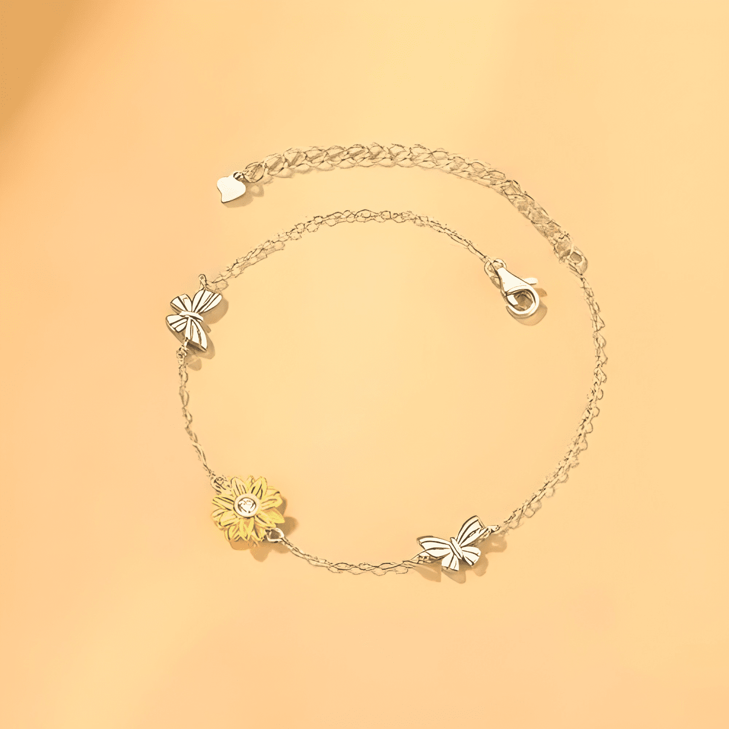 Pulsera girasol plata 925 corazón mujer joya diámetro 17 CM-2