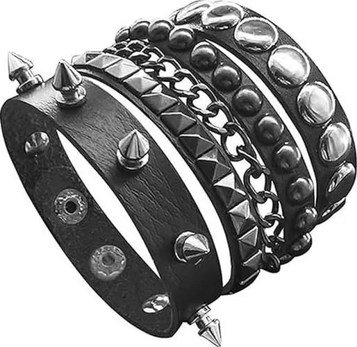 Pack 3 pulseras punk rock góticas con púas-0