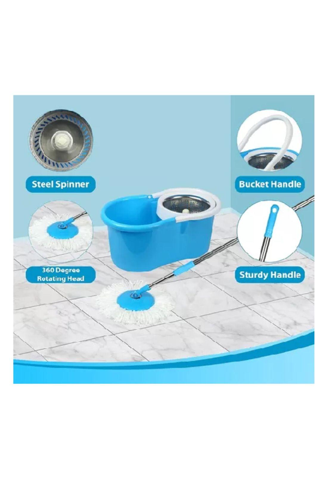Trapeador giratorio para piso 360° con balde celeste-3