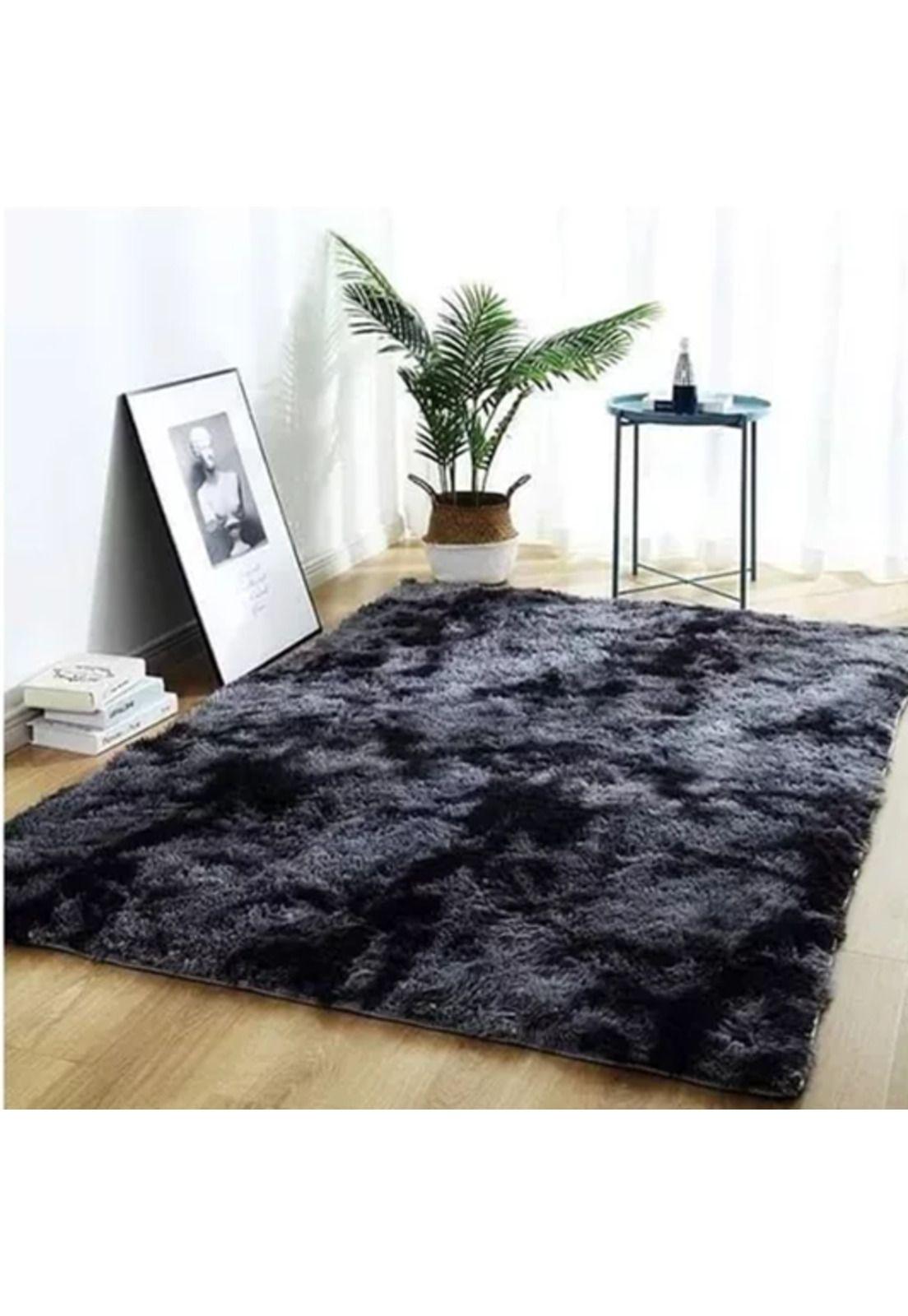 Alfombra Peluda Grande 2x2.4 m Negra Jaspeada-1