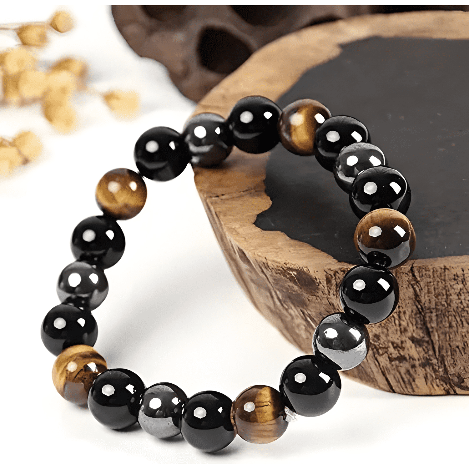 Pulsera triple proteccion hematita obsidian ojo tigre hombre-2