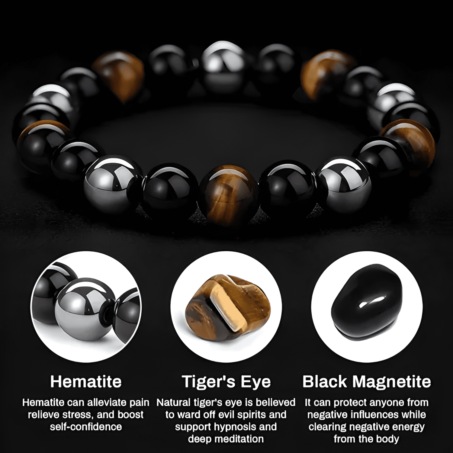 Pulsera triple proteccion hematita obsidian ojo tigre hombre-3