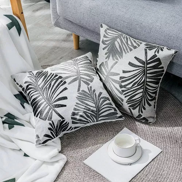 Pack de 6 Fundas de Cojín Lino Hoja Decoración 43x43 cm Negro-2