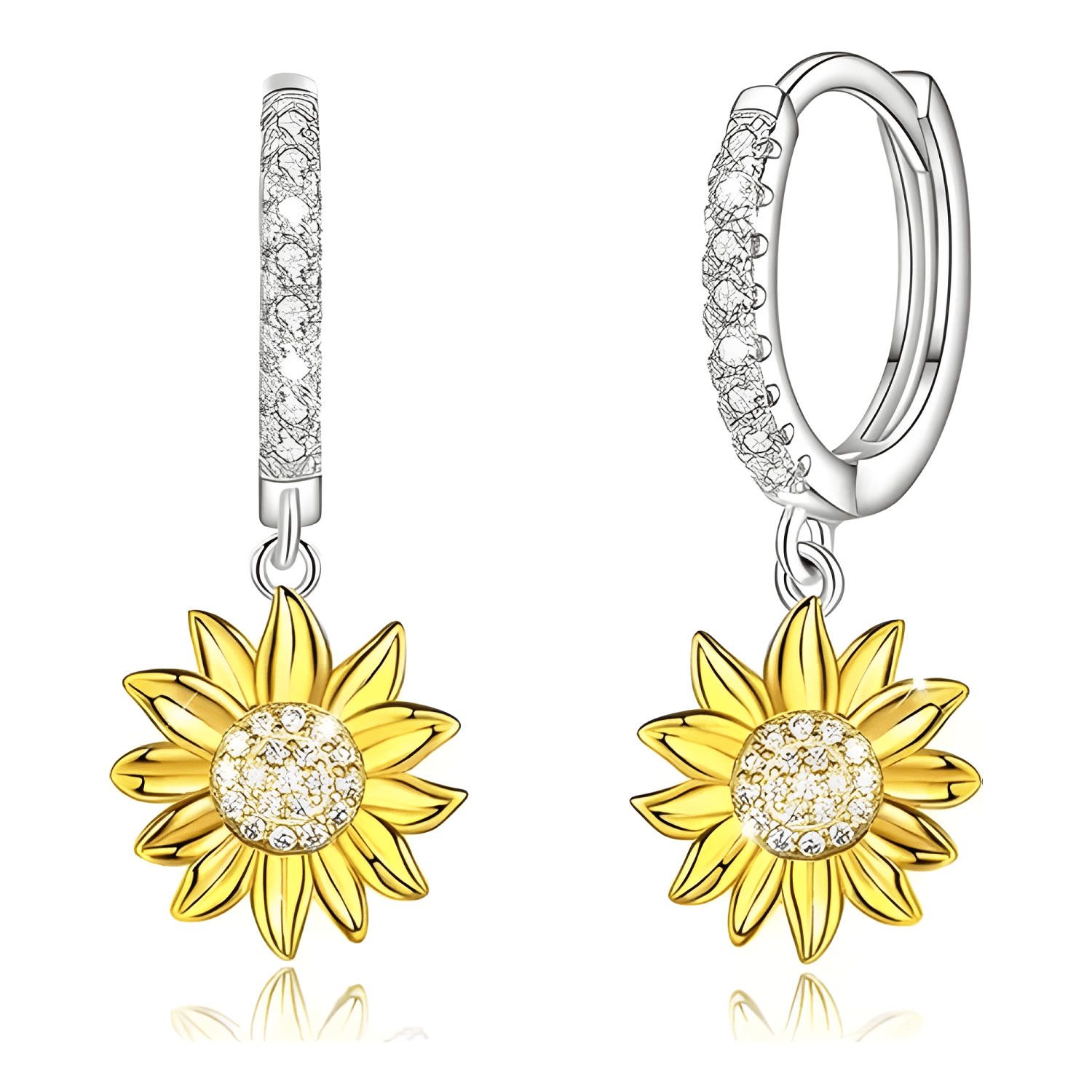 Aros Girasol Plata 925 Circonitas Blancas Regalo Flor-0
