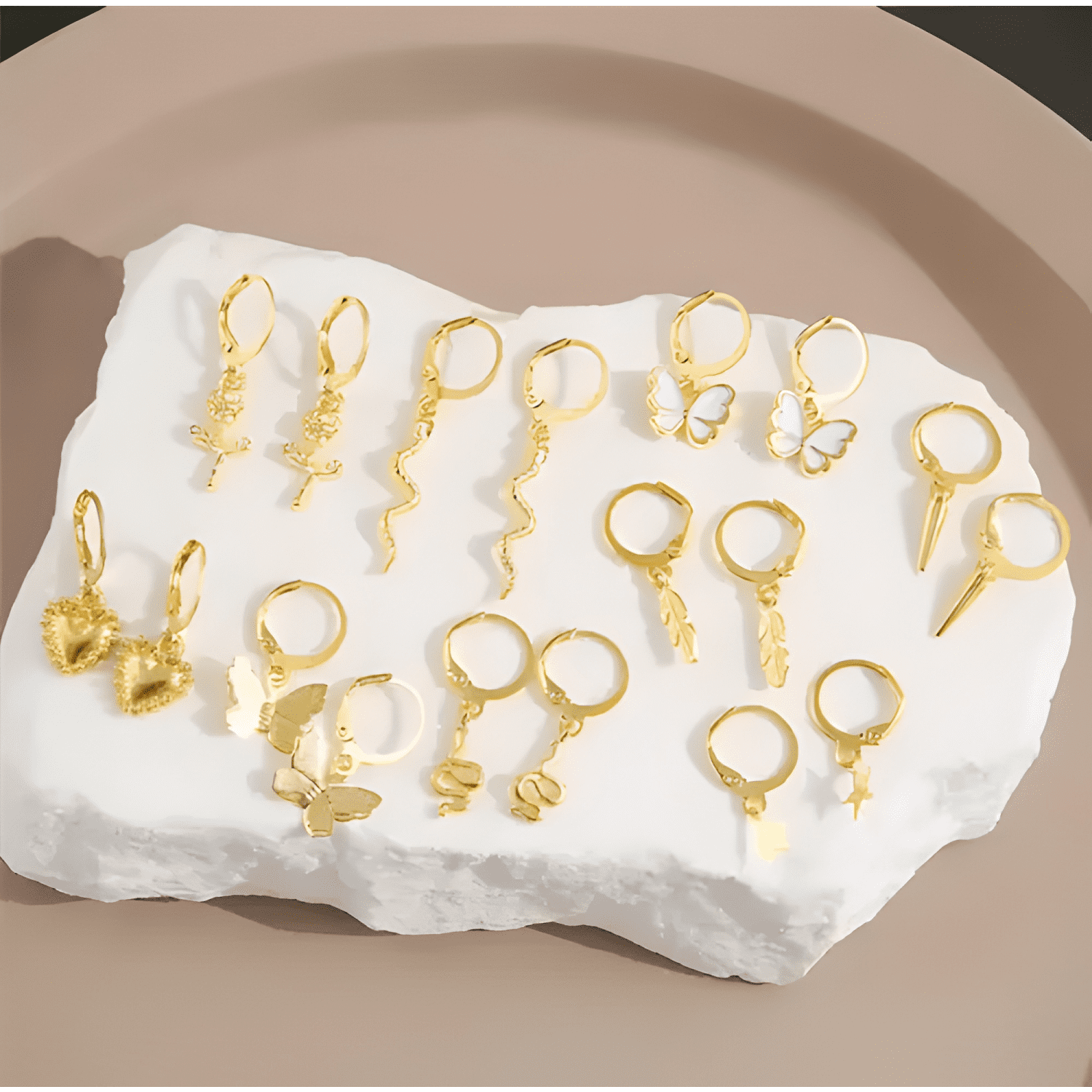 Pack De 9 Pares De Aros Aretes Pendientes Dorados Variados-2