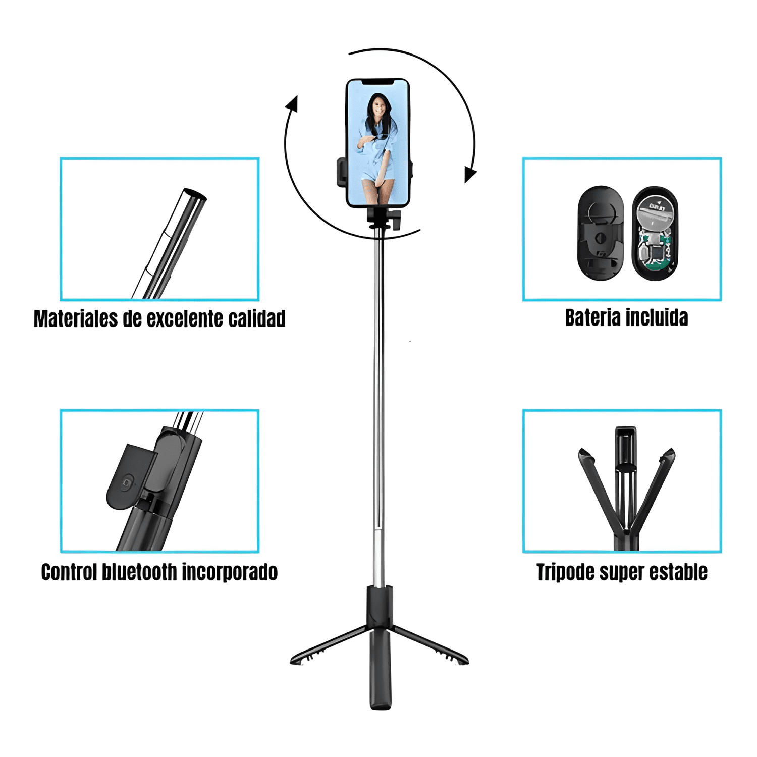 Trípode para Celular con Palo Selfi y Estabilizador, de 1.7-3