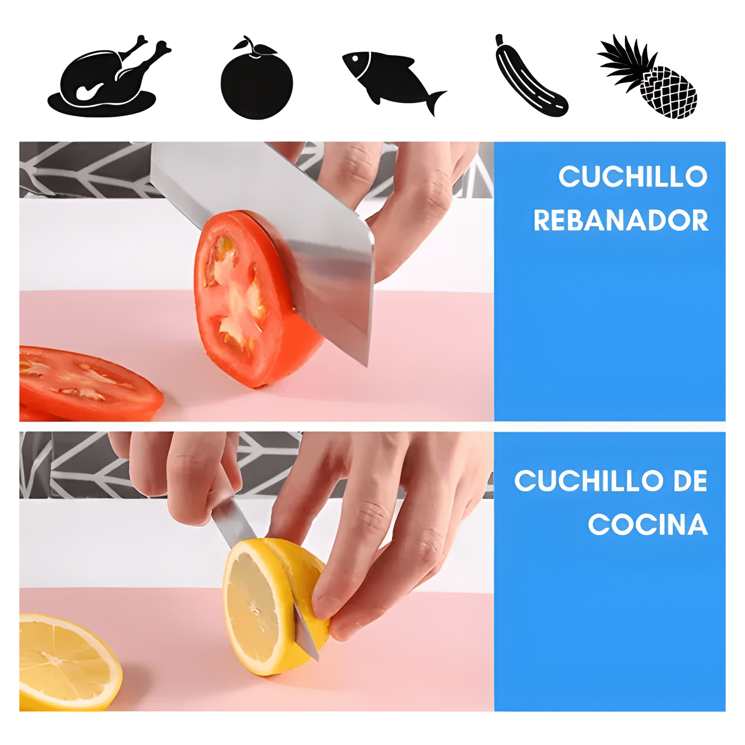 Set cuchillos juego cocina acero inoxidable tabla picar 3pcs-3