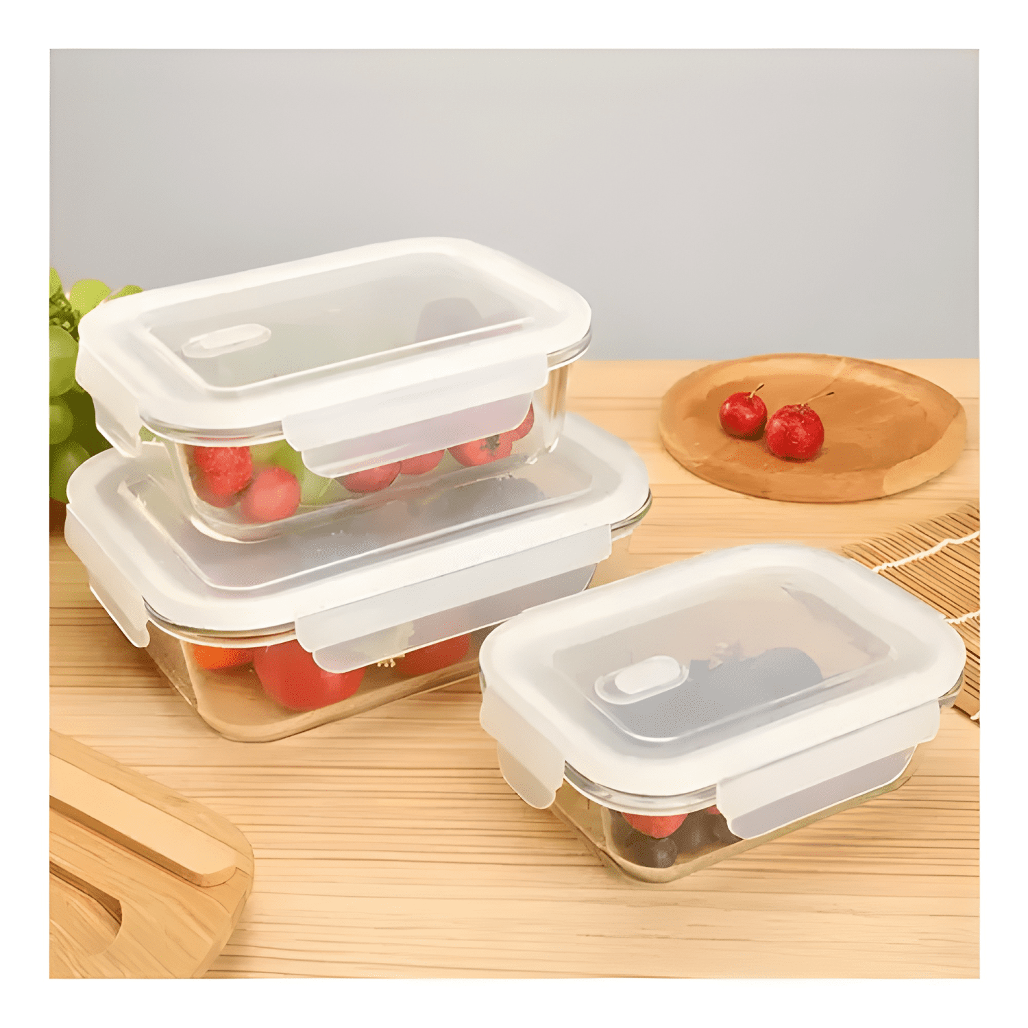 Set 3 tapers de vidrio tipo fuente para alimentos #10-1